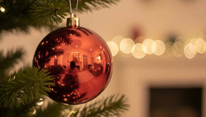 Red Ornament Reflecting Cozy Living Room