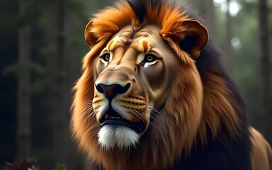Fototapeta premium Majestic lion photo realistic illustration - Generative AI. High quality