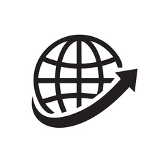 Obraz premium Black globe with grid lines and an arrow pointing to the right