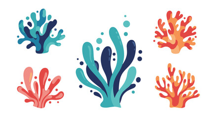 A collection of colorful stylized coral and abstract aquatic plants, featuring vibrant hues and playful shapes for marine-themed designs.