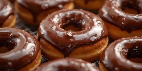 Glazed Chocolate Donuts on Cooling Rack