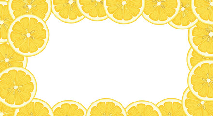 A bright and refreshing frame of overlapping yellow lemon slices bordering a clean white background, perfect for a fresh design.