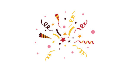 A vibrant and festive explosion of colorful confetti, curled streamers, and sparkling stars bursting outwards, ideal for celebrating a joyous event or occasion.