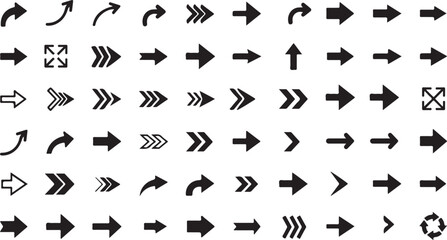 Naklejka premium Collection of black arrow icons pointing in various directions