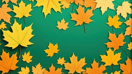 Obraz premium Fall Leaves Floating on a Green Background Representing Autumn Season and Nature's Transformation