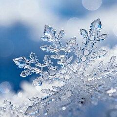 Single clear snowflake against a snowy blue background. Suitable for winterthemed designs, holiday cards, and seasonal promotions.