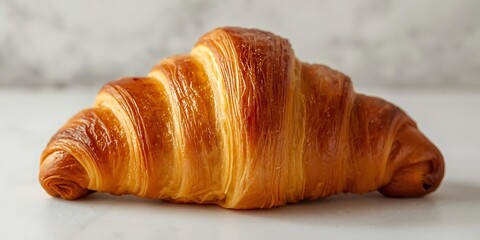 Fresh Flaky Croissant on Marble