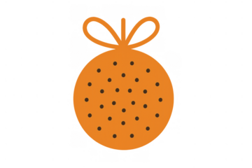 Christmas holiday ornament with orange bauble, black polka dots, and simple bow design on transparent background