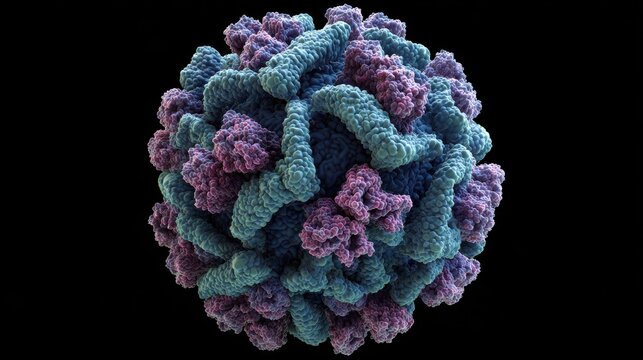 3D Rendered Visualization of Accurate Aav Capsid Structure in Ribbon Style, Showcasing Microscopic Biology and Viral Anatomy