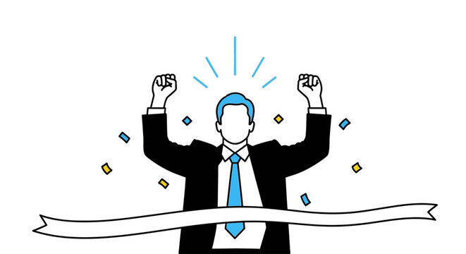 Businessman celebrating success reaching finish line illustration