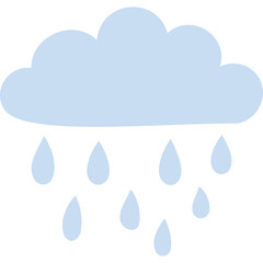 Light Blue Rain Cloud Icon with Water Droplets Falling Against a Transparent Background Simple Weather Graphic