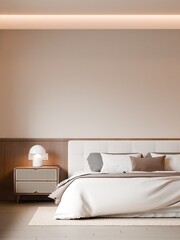 Modern Minimalist Bedroom Interior with Frame Poster Mockup - 3d Render
