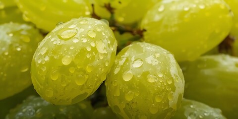 Fresh Green Grapes with Water Droplets