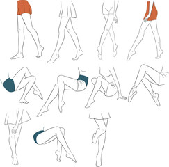 Dynamic human body pose studies line art collection anatomy movement fashion illustration vector