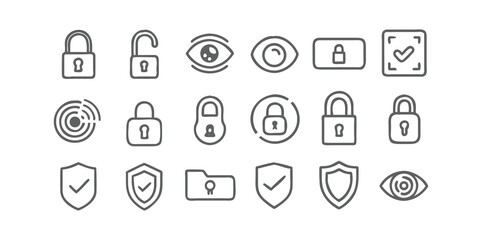 Security & Privacy Icons Pack | Cyber Protection, Lock, Shield, Password Vector Set | Minimal Line and Solid Style