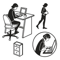 Business people working at desk with laptop