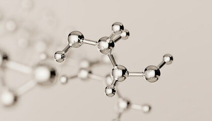 Close up of a detailed metallic molecular structure model with a shallow depth of field on a neutral background