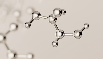 Close up of a metallic molecular structure representing scientific research and chemical bonds in a clean studio setting