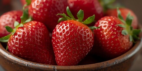 Fresh Strawberries in Wooden Bowl