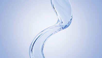 Abstract flowing liquid water stream with gentle curves against a soft blue gradient background creating a sense of purity and motion