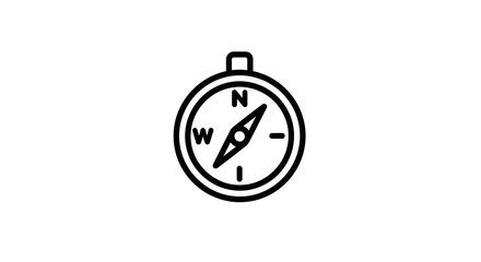 Simple black and white line art icon of a classic magnetic compass with directional markings.