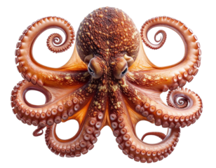 Top View of Octopus with Twisting Tentacles and Visible Texture, Isolated PNG
