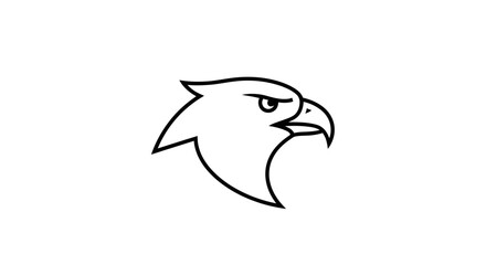 A simple black and white line drawing of a bird's head, facing right, with a stern expression.