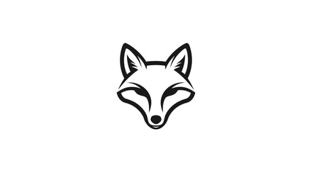 Minimalist black and white line art illustration of a fox's head, facing forward with sharp features.
