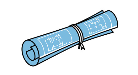 Rolled-up architectural blueprints, detailing building plans, secured with a white string, ready for project execution.