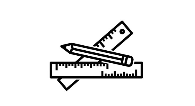 Illustration of a pencil lying across two rulers.