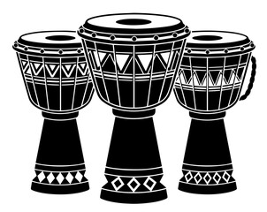 Flat illustration icon of three black djembe drums arranged