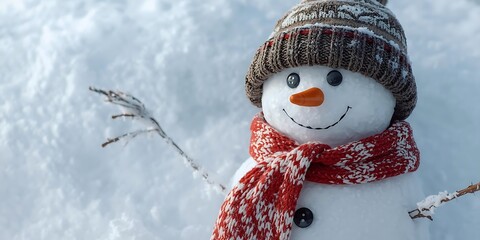 Cheerful Snowman in Winter Snow