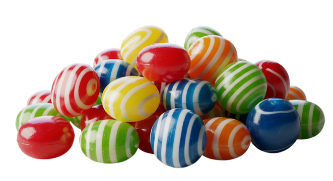 Pile of colorful striped candy isolated on transparent background