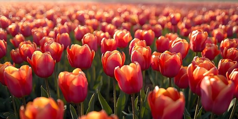 Field of Blooming Orange Tulips