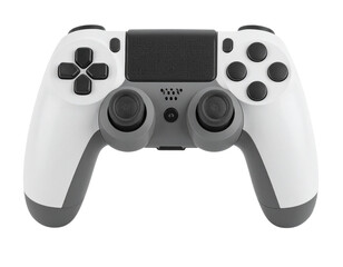 White and Gray Gaming Controller with Dual Analog Sticks and Trigger Buttons, Minimalist Product Shot, Isolated on Transparent Background