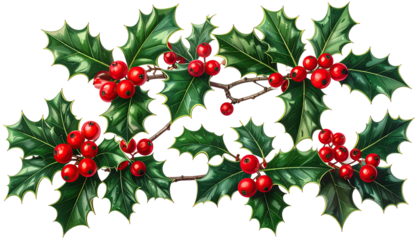 Holly sprigs adorned with bright red berries, Christmas decoration