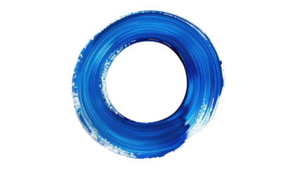 Painted blue circle on black; thick brushstrokes, swirl