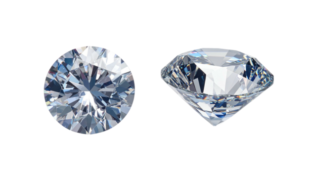 Two clear, round diamonds sparkle on a black background