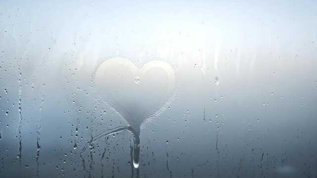 Hand tracing heart shape on frosted surface