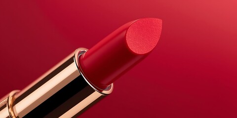 Red Lipstick with Gold Casing on Red Background