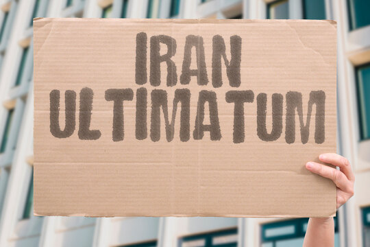 "Iran Ultimatum" US President gives Iran a two-week ultimatum to agree to nuclear deal terms or face military consequences. TRUMP. IRAN. ULTIMATUM. NUCLEAR. MILITARY.