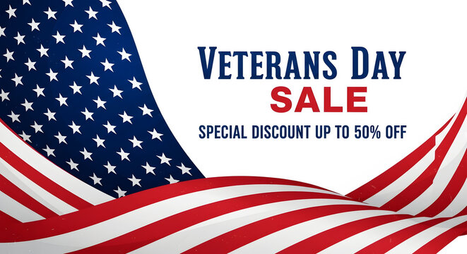 Veterans Day Sale banner with American flag and discount offer image photo - Powered by Adobe