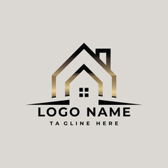 Elegant Real Estate Logo Design with House Silhouette and Gold Accents for Branding and Corporate Identity