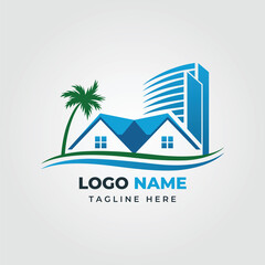 Obraz premium Modern Real Estate Logo Design Featuring Coastal Living and Urban Architecture Integration for Branding Solutions