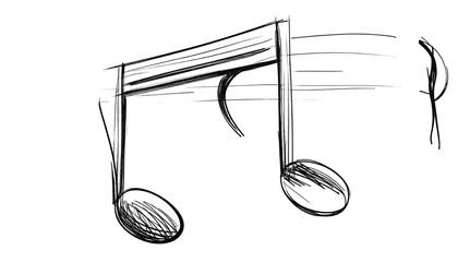 Scribbled music notes floating on five staff lines on black