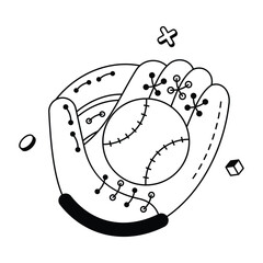 Baseball glove catching ball for field play concept – Vector Icons