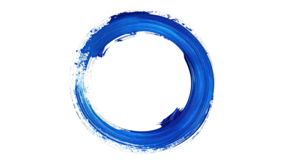 Blue painted circle with textured brushstrokes on black space