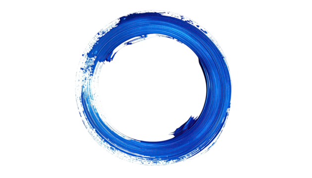 Blue painted circle with textured brushstrokes on black space