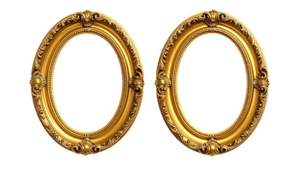 Two ornate oval gold frames, facing forward, on black