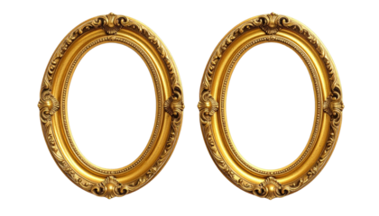Two ornate oval gold frames, facing forward, on black